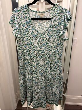 Max Studio Green and Blue Floral Midi Dress